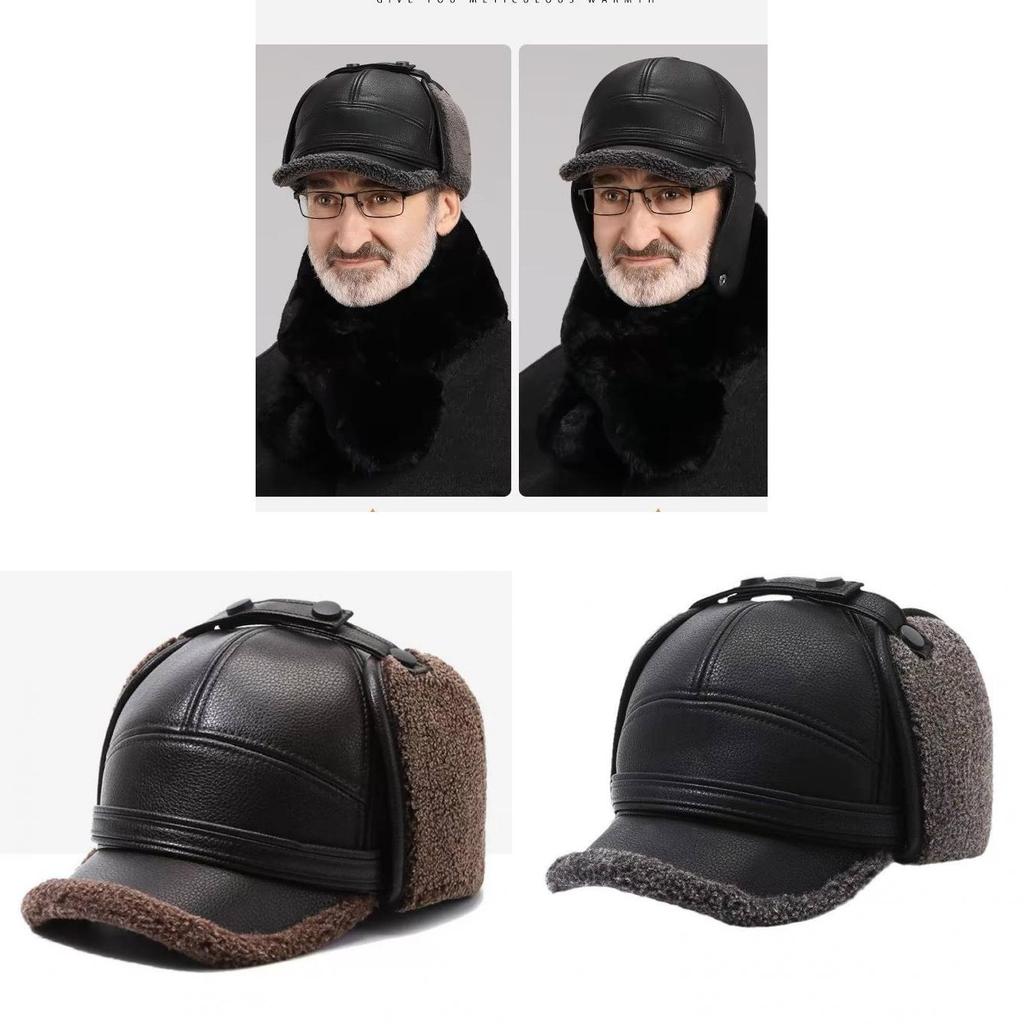 Comfortable And Warm Winter Leather Duckbill Hat For Older Men Ideal For Style And Protection