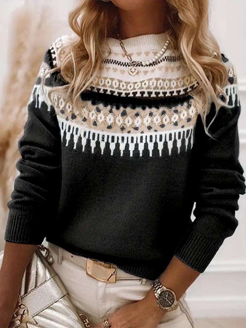 

Women s Round Neck Color-Block Loose Fashion Pullover Sweater 5XL