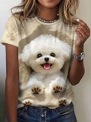 Summer Cute Bichon Frise Dog 3D Print T-Shirts Women Casual Short Sleeve Round Neck T Shirt Harajuku Y2K Tees Top Woman Clothing