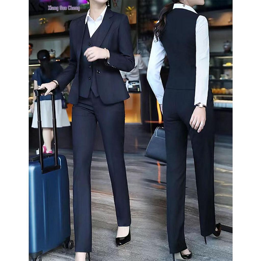 Women's Professional Navy & Black Elastic Suit Trousers