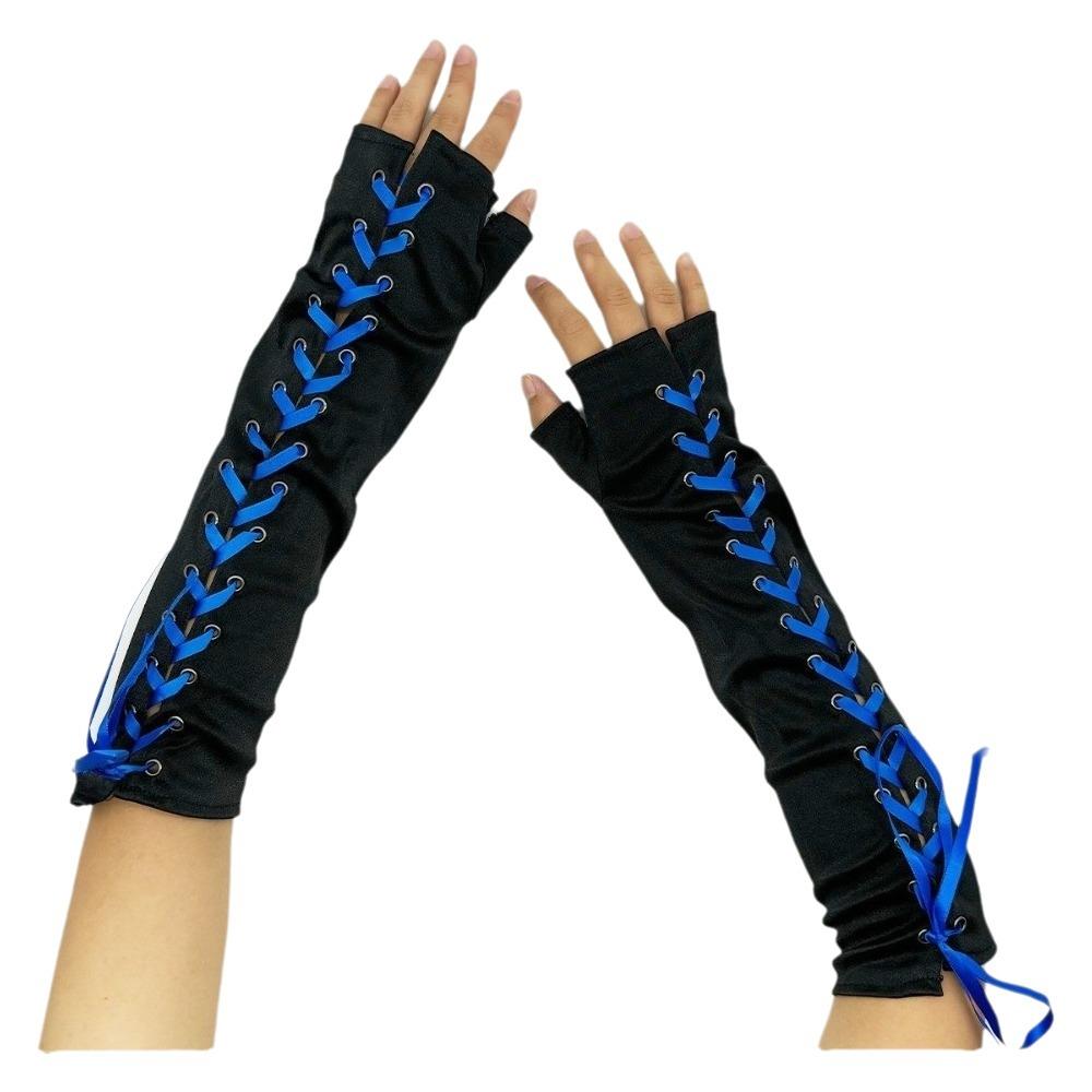 Sweet Long Ribbon Gloves Lolita Elastic Half Finger Gloves Elbow Long Cloth Women Gloves Prom Dress
