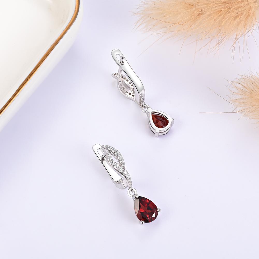 925 Sterling silver clasp earrings 2.86ct natural pear 6*8mm garnet gemstones Simple fine jewelry for women's Festival gifts