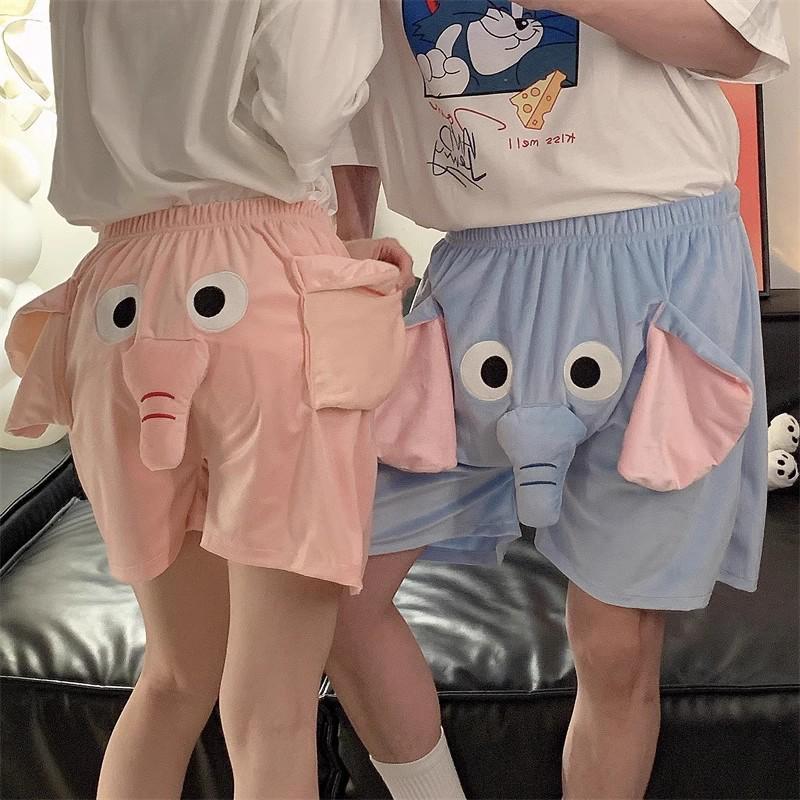 Couple's Cute Elephant Summer Pajama Shorts with Nose Noise Feature