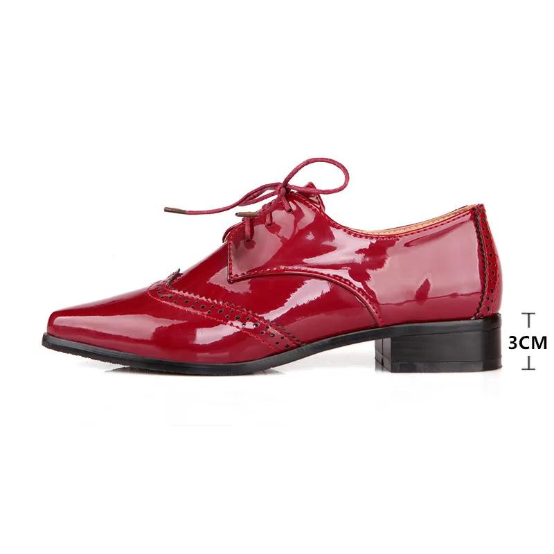 Fashion Spring Autumn Women Oxford Flats Brogue Patent Leather Black Office Outsole Female Pointed Toe Ballet Derby Shoes Ladies 34-43