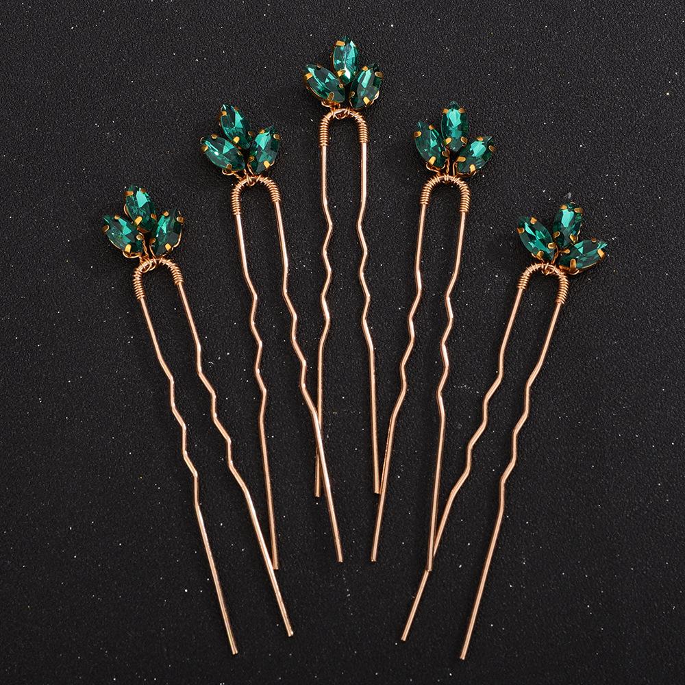 European & American Green Rhinestone Hairpin: Elegant U-Shaped Wedding Hair Accessory for Qipao Dresses.