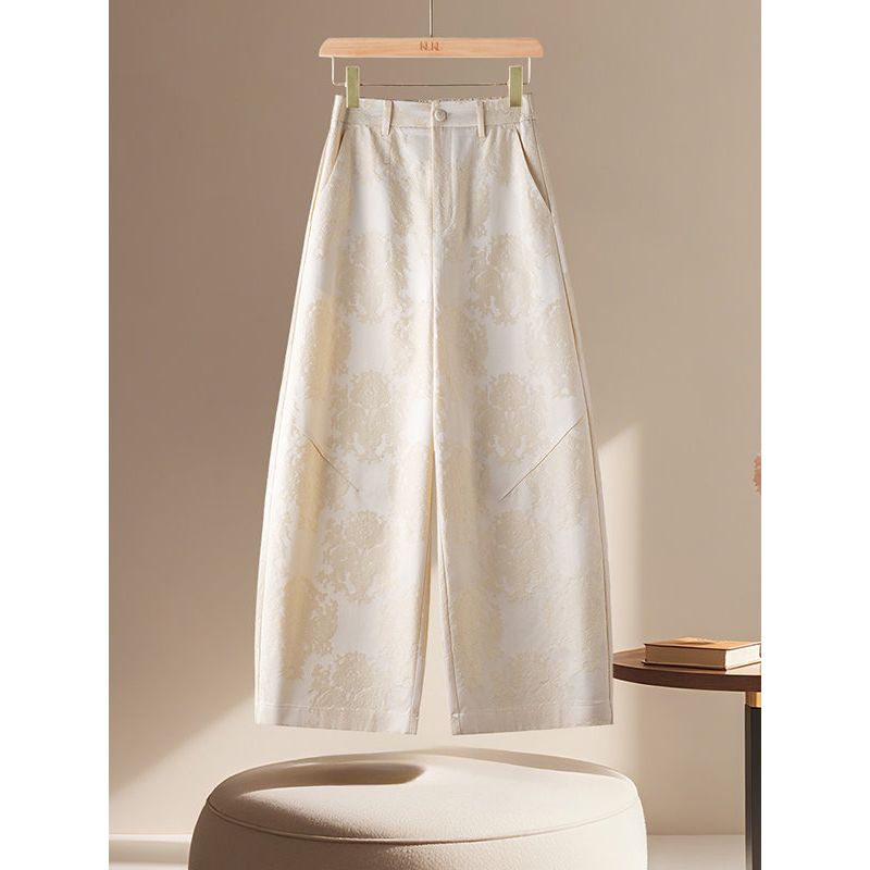 High-Waisted Satin Jacquard Wide-Leg Pants for Women, 2026 Summer New Fashion Loose Slimming Straight-Leg Cropped Casual Pants