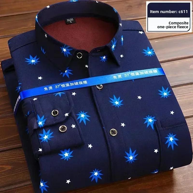 2026 Men's Autumn Winter Thick Warm Long Sleeve Plaid Shirt Thick Fleece Warm Casual Shirts for Men Oversized Plaid Shirts Male