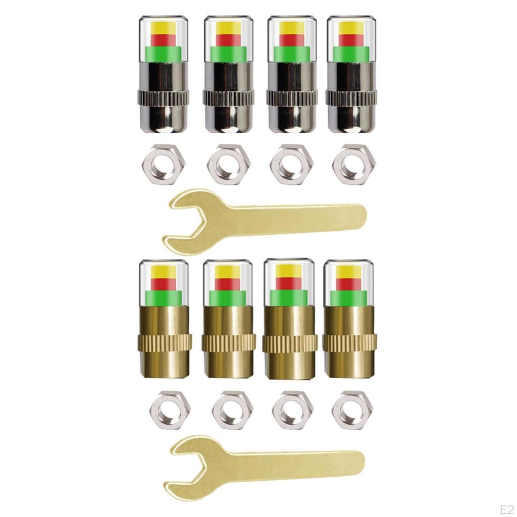 4 Pieces Car Tire Tyre Pressure Monitor Stem Caps 3 Color with Nuts Wrench Universal for