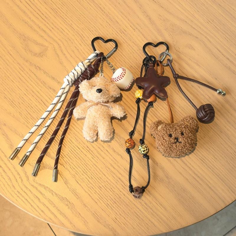 Chic Bowknot Dog Keychain with Plush Pendant and Star Rope For Fashion Accessories