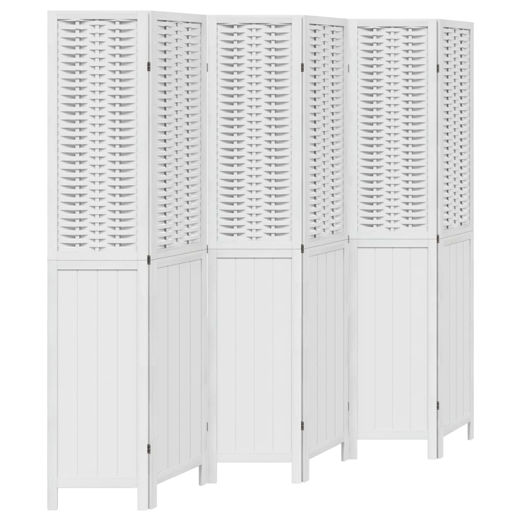 6 Piece Room Divider White Solid Paulownia Wood