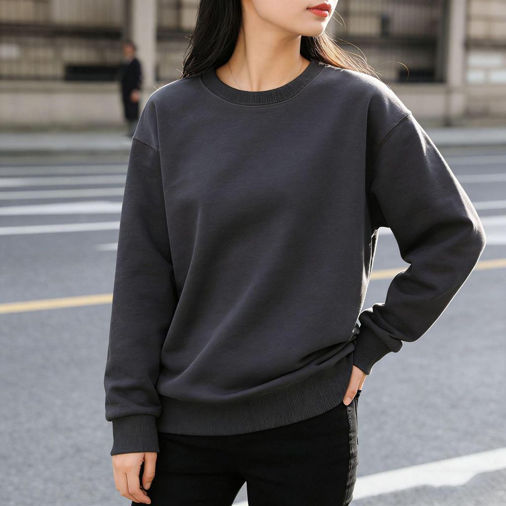 2025 Autumn/Winter Women's Casual Loose Round Neck Solid Sweatshirt - American Style Trendy Top