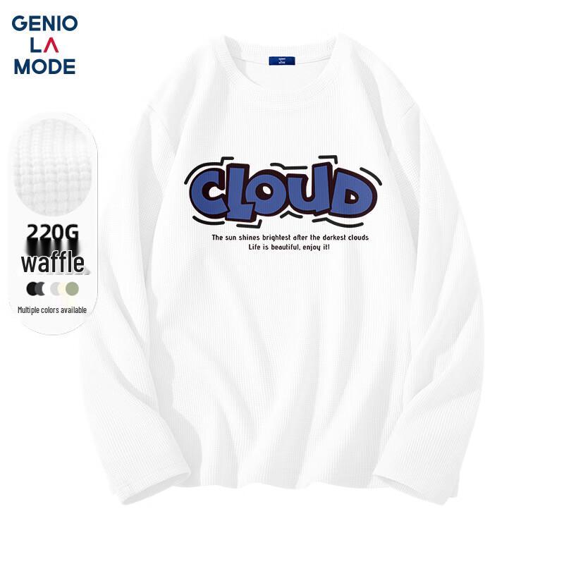 GENIOLAMODE Men s Waffle Knit Letter Print Long-Sleeve T-Shirt L