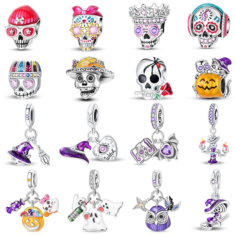 Copper Halloween Luminous Skull Little Elf Spider Bat Charms Beads Fit Qikaola Original Bracelets Diy Jewelry