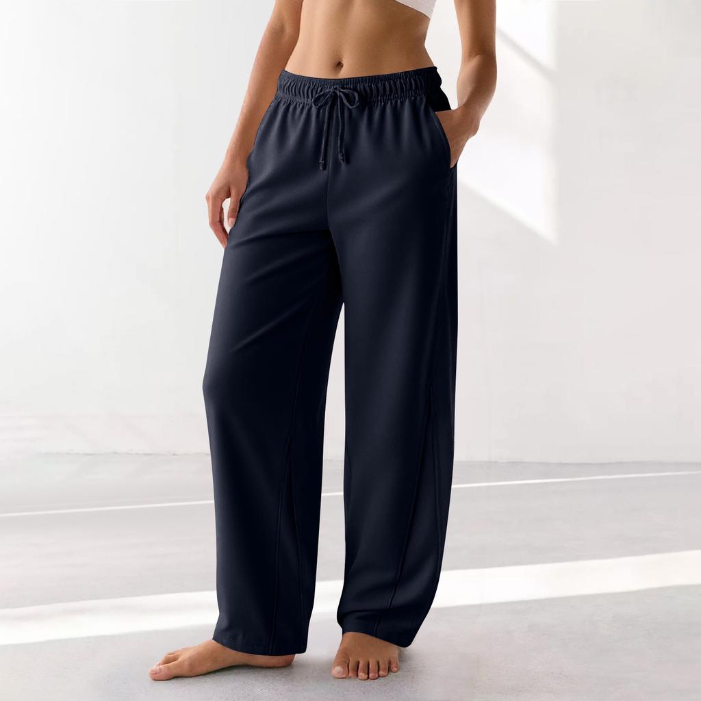 Women's Barrel Leg Sweatpant Drawstring Elastic Waisted Wide Leg Pants Casual Cotton Palazzo Trousers With Pockets