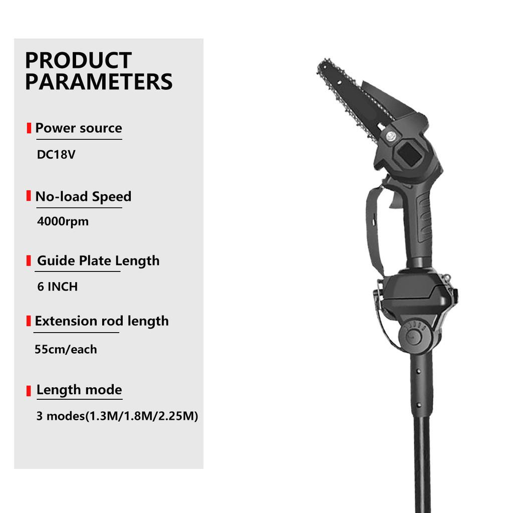 18V 6 Inch Portable High Branch Saw Garden Tree Pruning Tool Cordless Chain Saw Telescoping Electric Pole Chainsaw