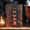 200 Page Large Grimoire Vintage Leather Journal, Moon Phase Fat Journal, Blank Spell Book of Shadows Celestial Christmas Gifts For Him Her