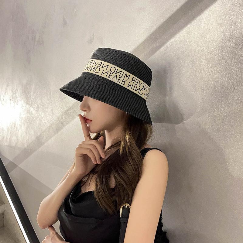 Mode Retro Buchstabe Strohhut Damen Sommer faltbarer Fischerhut Eimerhut Sonnenschutz Strandhut Sonnenhut