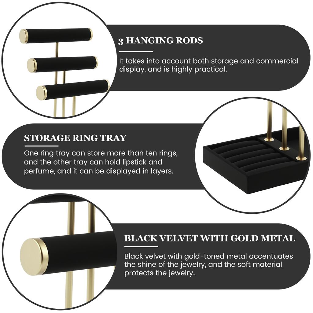 3 Layers Velvet Jewelry Display Detachable Necklace Holder with Tray Large Capacity Bracelet Organizer for Retail Store Home