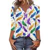 Women's T Shirt Print Button 3/4 Sleeve Daily Weekend Fashion Basic V- Neck Regular Top