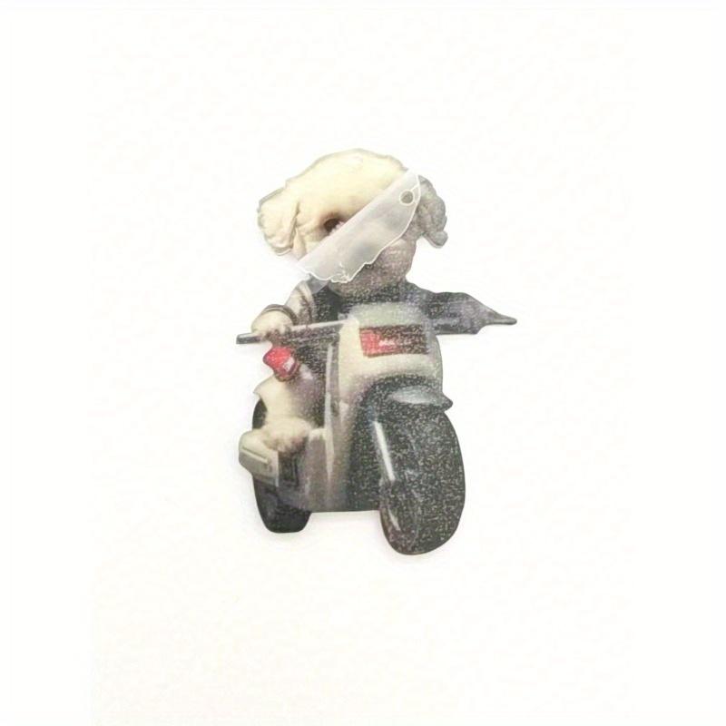 1 pieza Adorno Acrílico para Coche con Lindo Patrón de Perro Blanco Montando en Bicicleta, Puede Usarse como Amuleto para Coche o Adorno para Árbol de Navidad