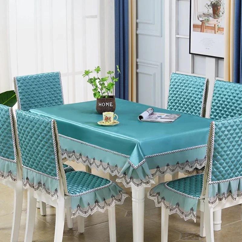 European Style Non Slip Dining Table Fabric Lace Edge Printed Chair Cover Four Seasons Universal Dining Chair Cushion Cover