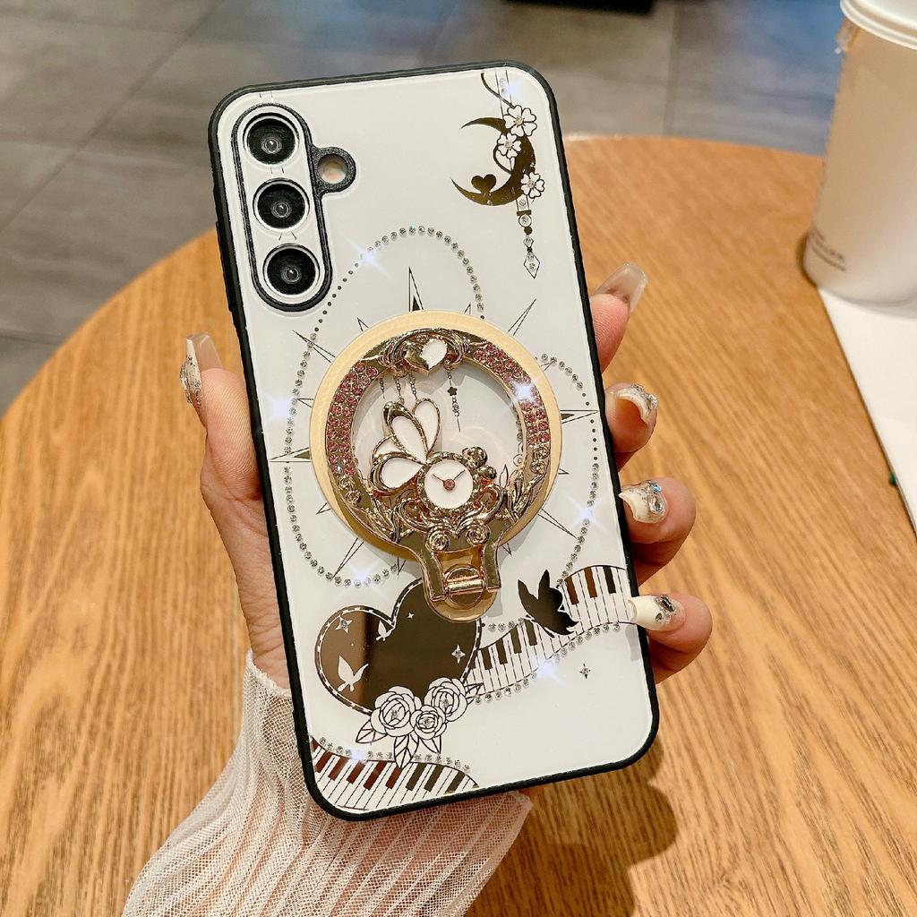 For Samsung Galaxy S25+ Magnetic Case Kickstand TPU+PC Rhinestones Decor Phone Cover