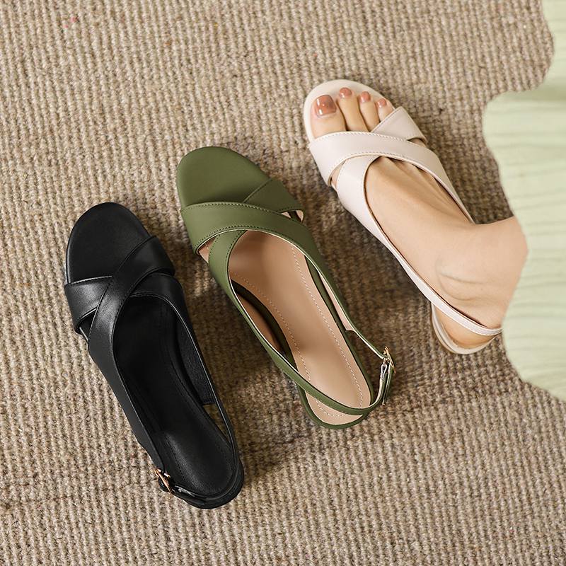 Krazing Pot Microfiber Low Heels Concise Style Buckle Straps European Design Summer Size 43 Size 42 Women Sandals