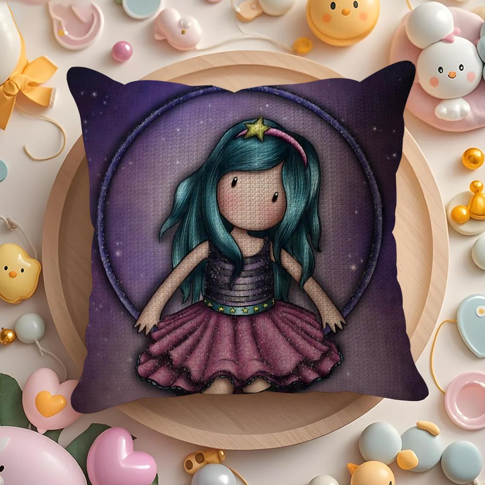 Cartoon S-Santoro Gorjuss Cushion Cover Linen Organic Fabric Double-Sided Printing Breathable Pillow Case Sofa Home Decor Gift