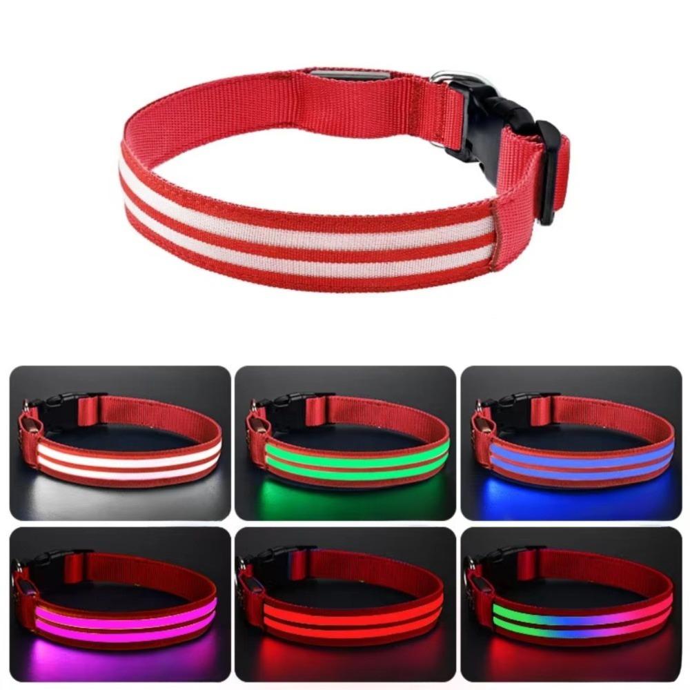 Adjustable LED Glowing Dog Neck Ring Nylon Material Night Safety Buckle Chain Small Dog