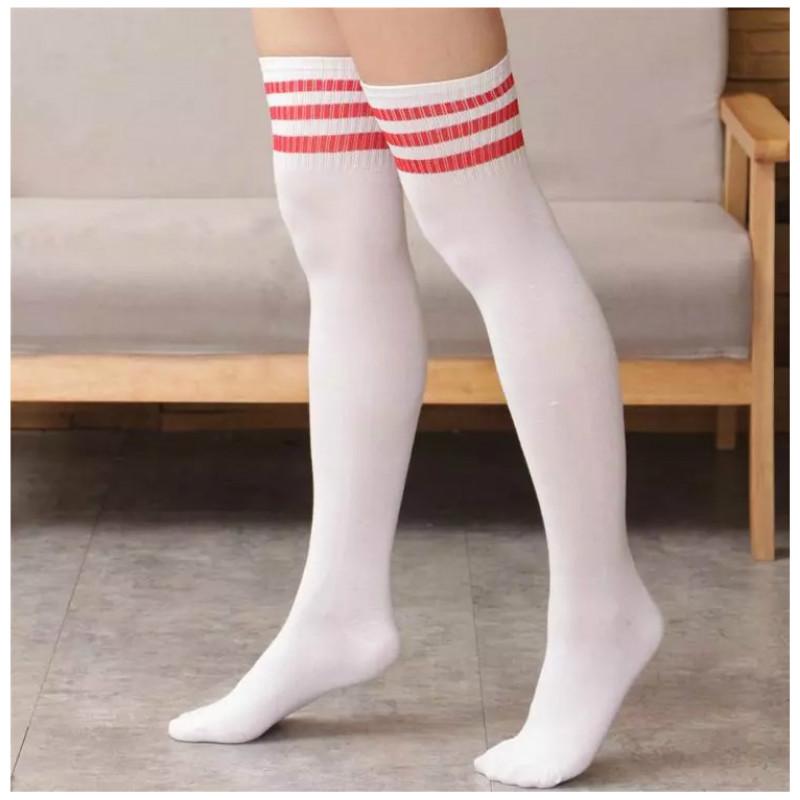 Three-Bar Cotton Men'S And Women'S Sports Socks, Spring And Summer High-Elastic Knee Socks, Long Football Socks