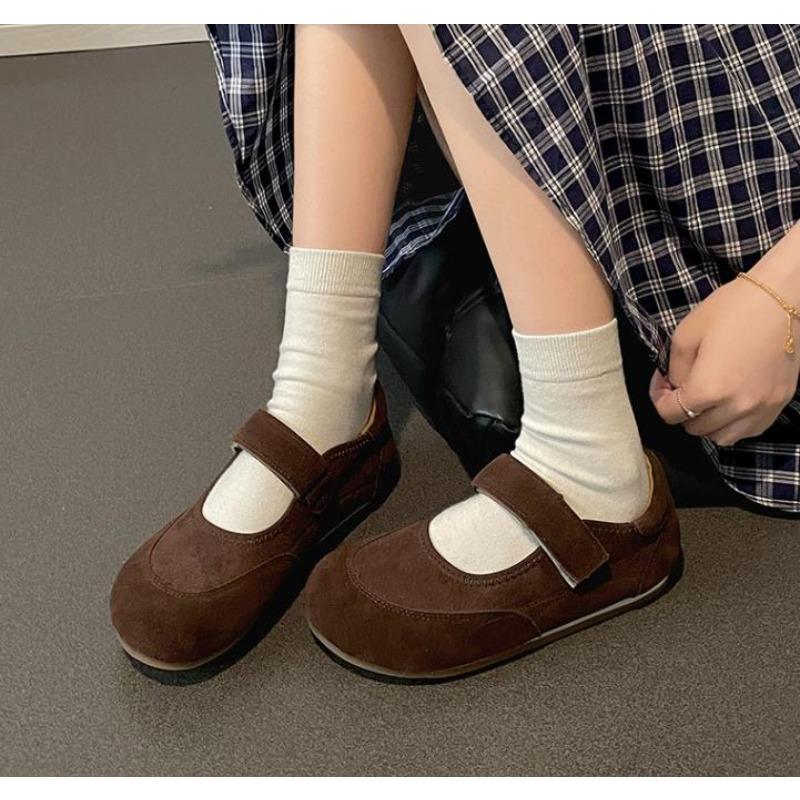 Fashion New Women's Mary Jane Flats Slip-On Casual Shoes Flat Bottom Suede Shoes for Women Spring Autumn Solid Round Toe Single Shoes