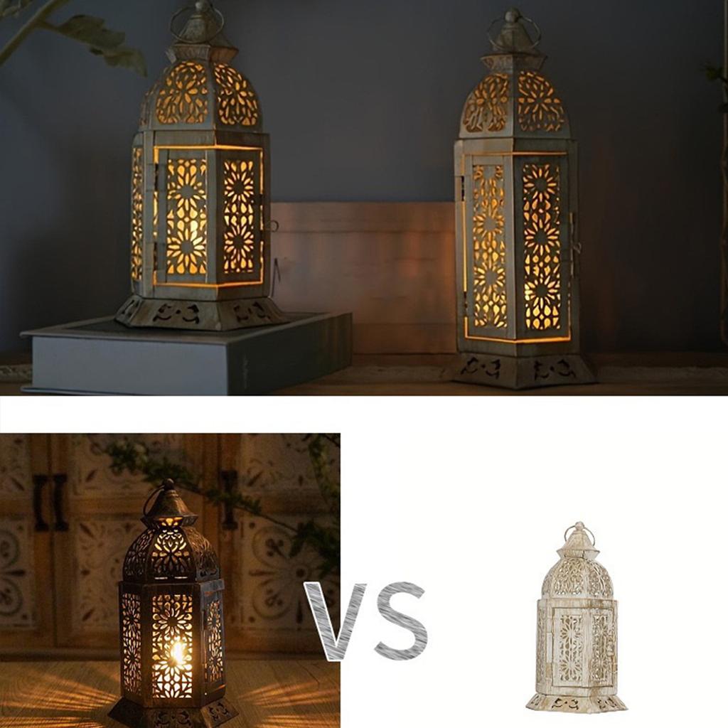 Middle Eastern Iron Candle Stand Removable Door Feature for Quick Candle Change Desk Display Ornament