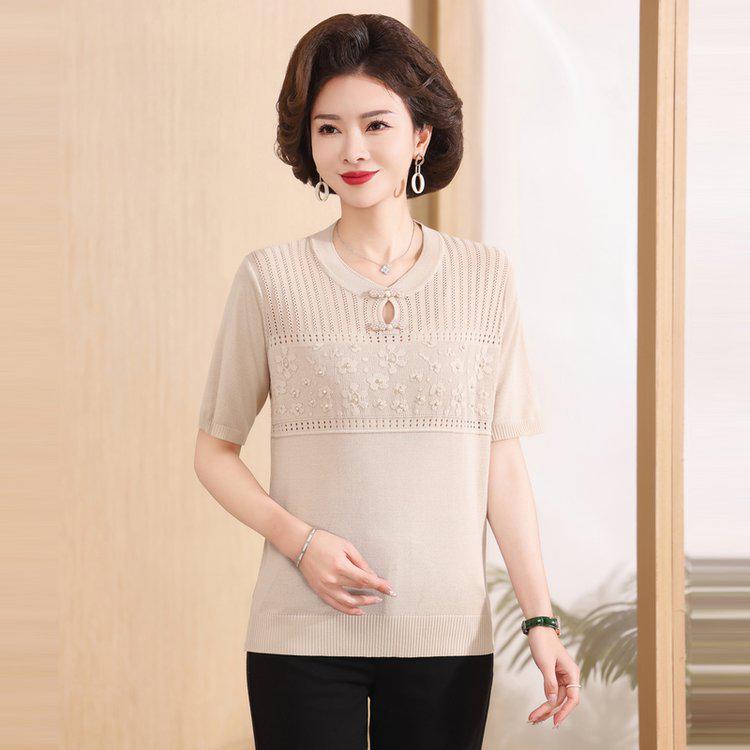 

Women s Casual Patchwork Short Sleeve Plus Size T-Shirt XL (recommended 90-115 jin) хаки