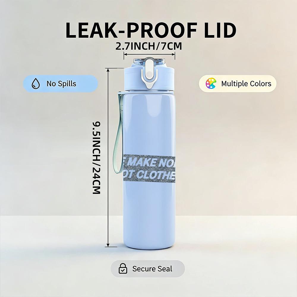 1PC We make more faint text print 750ml colorful plastic sports water bottle leakproof pop up lid with straw for outdoor work home use