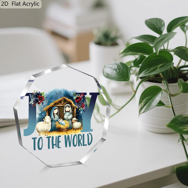 2D Flat, Nativity Scene Acrylic Desktop Decoration Plaque, Mary, Jesus & Stable Birth, Suitable for Wall Decoration, Porch, Room, Villa, Accents Home,