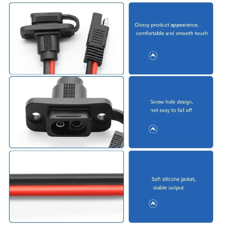 Covered Battery Connection Leads with Panel Mount 2 Pin Ends and Copper Conductors for Vehicle or Motorcycle Wiring Systems, 4 Pack