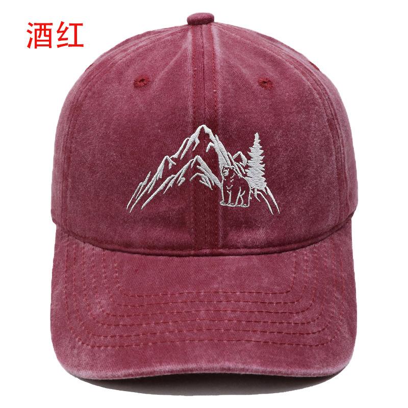 Berg Gipfel Bär Stickerei Gewaschen Retro Weiches Oberteil Baseballkappe Herren und Damen Lässig Outdoor Abenteuer Sonnenschutz Kappe