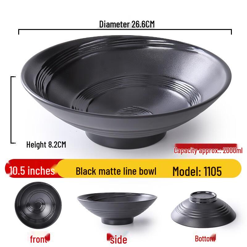 Japanese Style Black Melamine Noodle Bowl