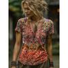 Damen T-Shirt Print Grafik Paisley Pflanzen Bohemia Vintage Stilvoll Kurze Ärmel V-Ausschnitt Reguläre Oberteile Täglich Ausgehen Wochenende