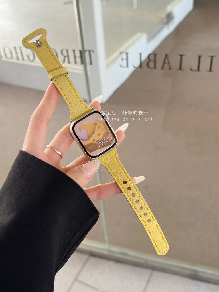 Suitable For Applewatch Apple Watch S9 Lychee Pattern Strap Iwatch9876 Generation Se Leather Strap Women