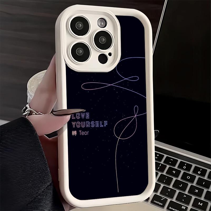 Phone Case for iPhone 17 Air 16E 15 16 Pro Max Love Yourself Flower Heart Line Kpop Cover 14 Plus 13 12 Mini Soft Shell Silicone