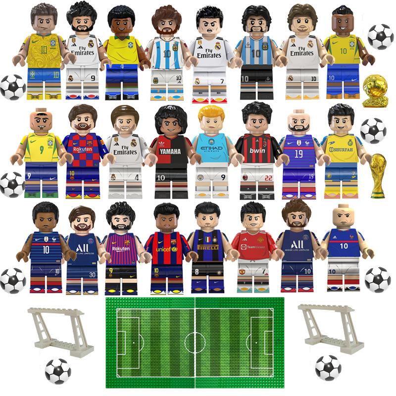 Fußballspieler Star Baustein Bösewicht Fußballfeld Szene Spielzeug Pyp