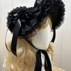 Woven Straw Lace Hat with Dark Series Design and Large Bowknot Elegant Bonnet Hat For Women Theme Parties and Halloween