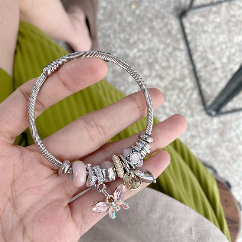 Panjia Dora Women's Stainless Steel Beaded Bracelet - European American Versatile Luxury Jewelry