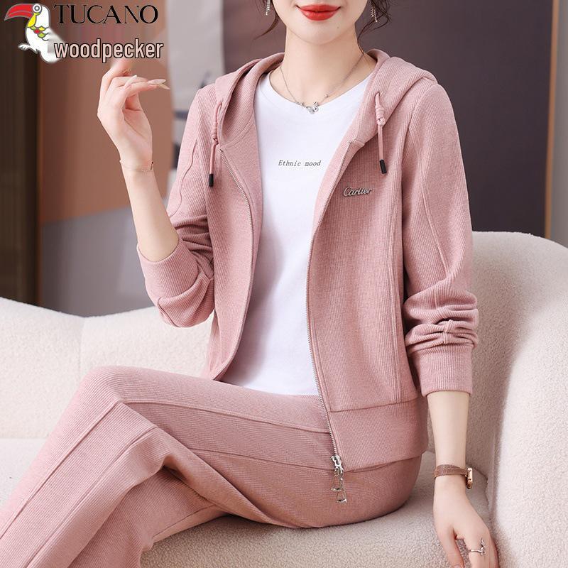 Woodpecker Women's Straight-Leg Pants & Sweatshirt Jacket Set - 2025 Spring/Autumn Casual Sportswear