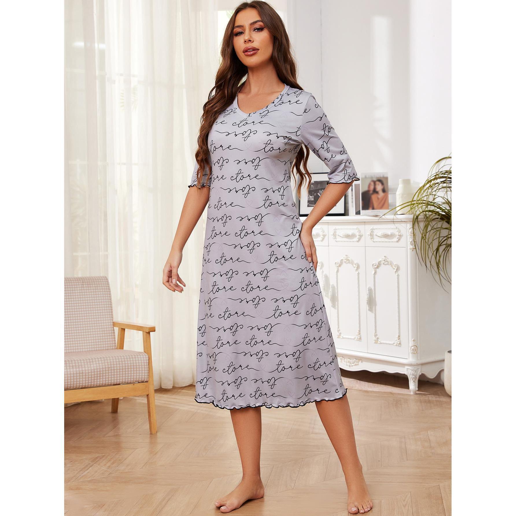 

Женская ночная рубашка, весенние и летние длинные ночные рубашки с короткими рукавами для женщин XL серый