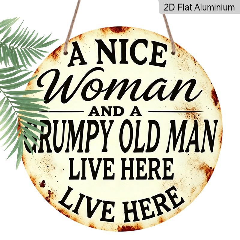 

2D Flat, Retro-style, High-end Round Aluminum Wall Decorations, Available in Various Sizes. Fun Signs Featuring Grumpy Old Man and Good Woman 20*20cm