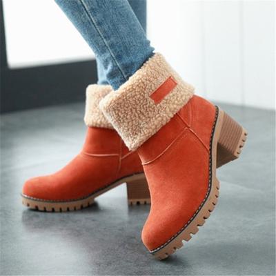 Womens Boots Female Winter Shoes Fur Snow Boots Warm Plush Women's Shoes Square High Heel Ankle Boots Black Botas De Mujer