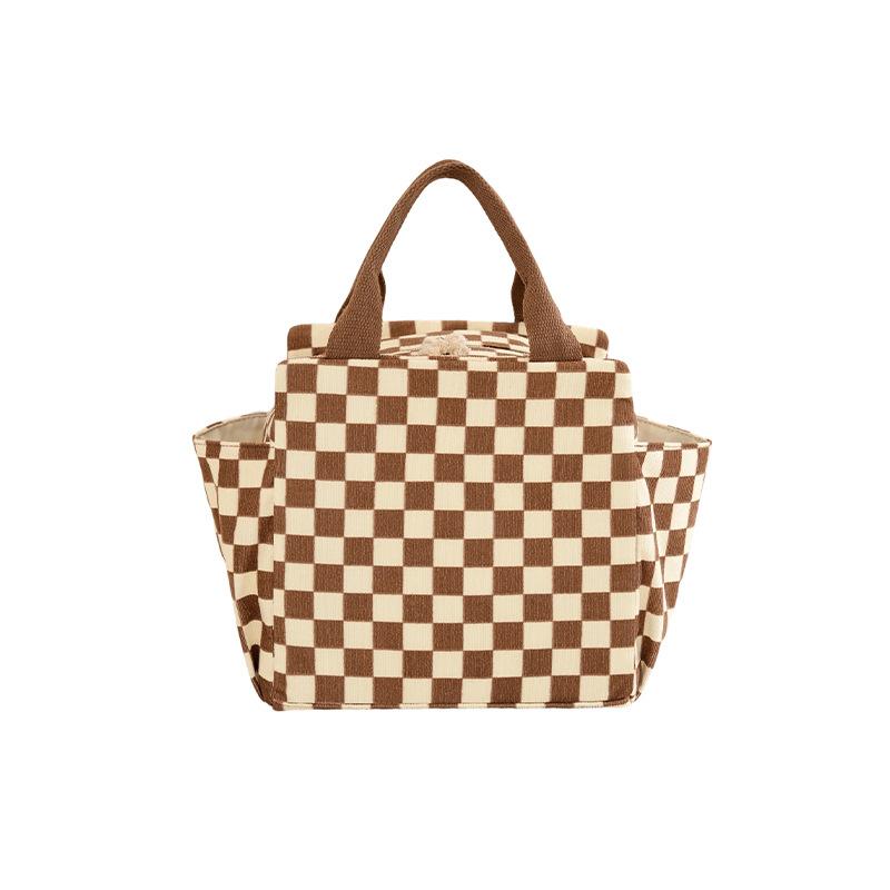 

Corduroy Lunch Bag Four Sided Checkerboard Student Bento Bag Bring Food To Work Handheld Insulation Bag Outdoor Travel Picnic Bag Ice Pack