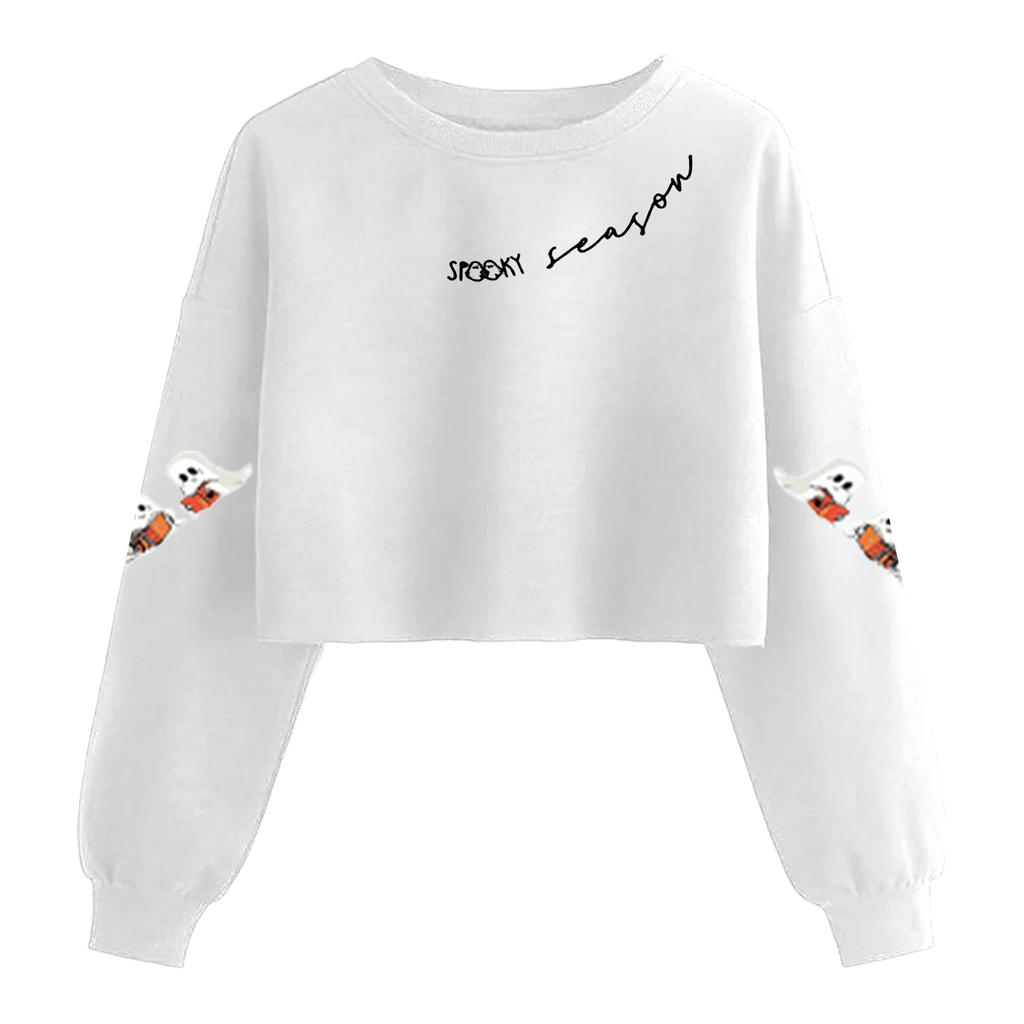 Women's Fashion Halloween Printed Navel-Exposed Long Sleeve Pullover Sweatshirt
